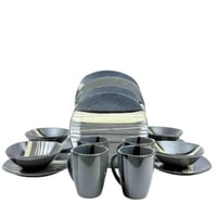 طقم سفرة سيراميك عصري 16 قطعة – تصميم رمادي بخطوط...