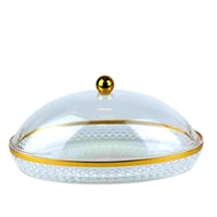 صحن تقديم بغطاء اكريلك فاخر بحواف ذهبية