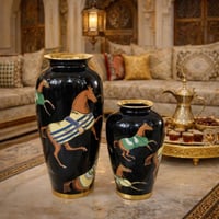 طقم فازات ديكور سيراميك فاخرة بنقشة الخيول الكلاسي...