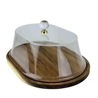 صحن تقديم بغطاء اكريلك وقاعدة خشبية بيضاوية