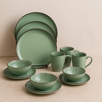 طقم سفرة سيراميك أنيق بلون أخضر زيتي - 16 قطعة