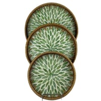 طقم صواني دائرية من الخيزران بنقشة أوراق خضراء