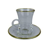 طقم بيالات شاي زجاجية مع صحون - 6 قطع