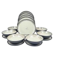 طقم سفرة سيراميك أنيق من 16 قطعة – أبيض منقط بحواف...