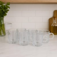 طقم فناجين زجاجية شفافة بمقبض خرزي - 6 قطع