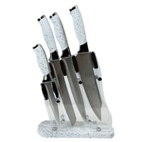 طقم سكاكين مطبخ مع حامل شفاف وقاعدة عصرية