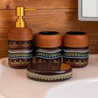 طقم اكسسوارات حمام سيراميك بنقوش تراثية – 4 قطع