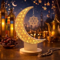 زينة العيد ورمضان من – قمر خشبي بإضاءة ليد