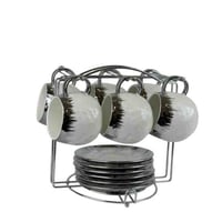 طقم فناجين قهوة بورسلان فاخر بلمسة فضية