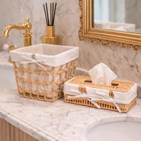 طقم سلال ويكر فاخرة مع أربطة قماشية (سلة تخزين + ع...