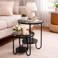 طقم طاولات جانبية متداخلة بزجاج دخاني وإطار معدني...