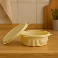 علبة تخزين طعام بلاستيكية بغطاء – لون أصفر باستيل