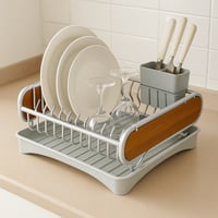 حامل صحون معدني مع جوانب خشبية