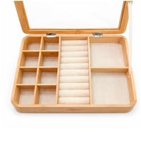 صندوق تنظيم المجوهرات الخشبي بغطاء زجاجي