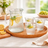 طقم ابريق مع 4 اكواب زجاج شفاف مخطط 5 قطع