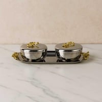 طقم ضيافة معدني فاخر بغطاء مزين بالورود الذهبية