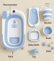 طقم استحمام أطفال 8 في 1 قابل للطي مع شاشة حرارة ر...