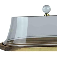 صحن تقديم بغطاء اكريلك وقاعدة خشبية بيضاوية