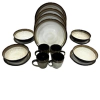 طقم سفرة بورسلان عصري بلون ترابي – 16 قطعة