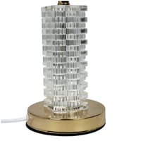 مصباح طاولة فاخر بقاعدة كريستالية وغطاء أبيض بحواف...