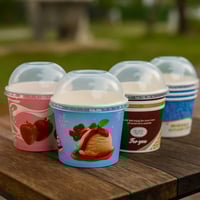 أكواب ورقية آيس كريم مع أغطية بلاستيكية شفافة 10 ق...