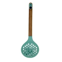 مغرفة مطبخ مثقبة بمقبض خشبي