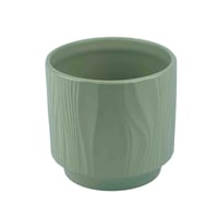 أصيص سيراميك أخضر بنقشة خشبية