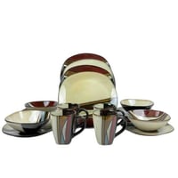 طقم أواني طعام سيراميك بنمط هندسي عصري – 16 قطعة