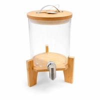 موزع مشروبات زجاجي مع حامل خشبي وصنبور ستانلس ستيل