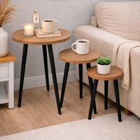 طقم طاولات جانبية دائرية متداخلة ثلاث قطع سطح خشبي...