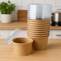 أوعية طعام ورقية بغطاء شفاف – بني كرافت 25 قطعة