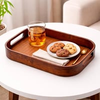 صينية تقديم خشبية مستطيلة بقاعدة منسوجة