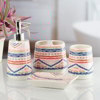 طقم إكسسوارات حمام سيراميك بنقشة هندسية ملونة – 4...