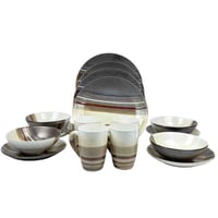 طقم سفرة سيراميك مزخرف 16 قطعة - ونقش أنيق