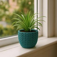 أصيص زرع سيراميكي بنقشة قماش محبوك - حجم متوسط