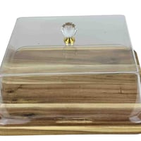 صحن تقديم مستطيل بغطاء وقاعدة خشب طبيعي