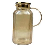 إبريق تقديم زجاجي بلون كهرماني بغطاء معدني