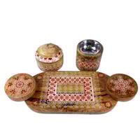 طقم مبخرة خشبي هندي فاخر بنقوش ذهبية