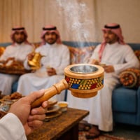 مبخرة خشبية تراثية بمقبض يدوي بنقوش عربية هندية