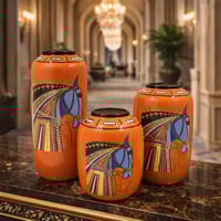 طقم فازات سيراميك برتقالي فاخر بتصميم فني تراثي