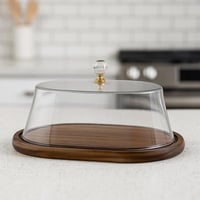 صحن تقديم بغطاء اكريلك وقاعدة خشبية بيضاوية