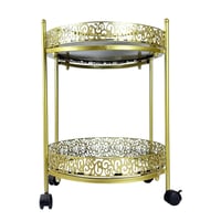 عربة تقديم ذهبية بطبقتين بزخارف فاخرة