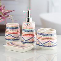 طقم إكسسوارات حمام سيراميك بنقشة هندسية ملونة – 4...