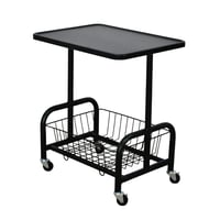 عربة تقديم سطح خشبي مع رف تخزين معدني