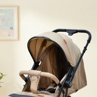 عربة أطفال قابلة للطي قماش بهيكل معدني كافيه