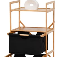 وحدة رفوف خشب مع أدراج قماشية