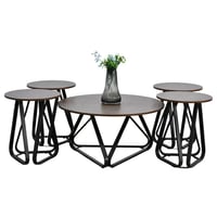 طقم طاولات خدمة 5 قطع من الخشب والمعدن بني