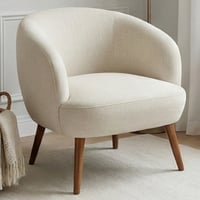 كرسي مفرد فخم قماش بأرجل خشب مودرن بيج