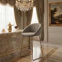 كرسي بار عصري قماش بقاعدة معدنية رصاصي