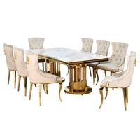 طاولة طعام رخام فاخرة 8 كراسي بقاعدة معدنية ذهبية